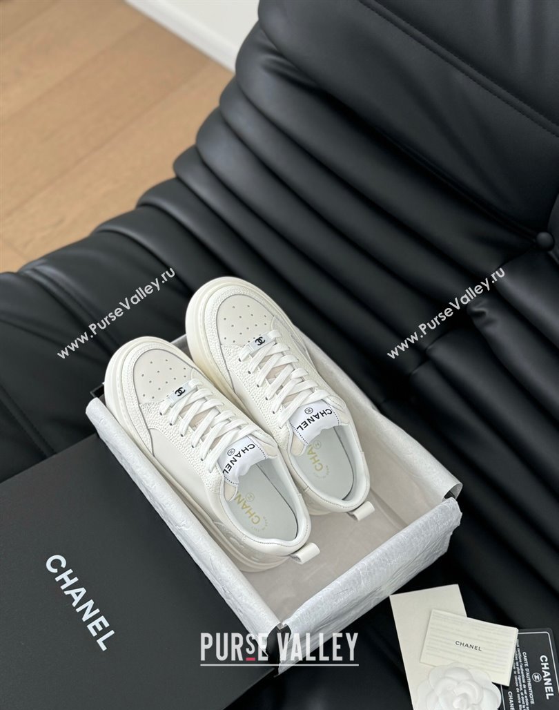 Chanel Calfskin Leather Platform Sneakers White 2024 0601 (KL-240601114)