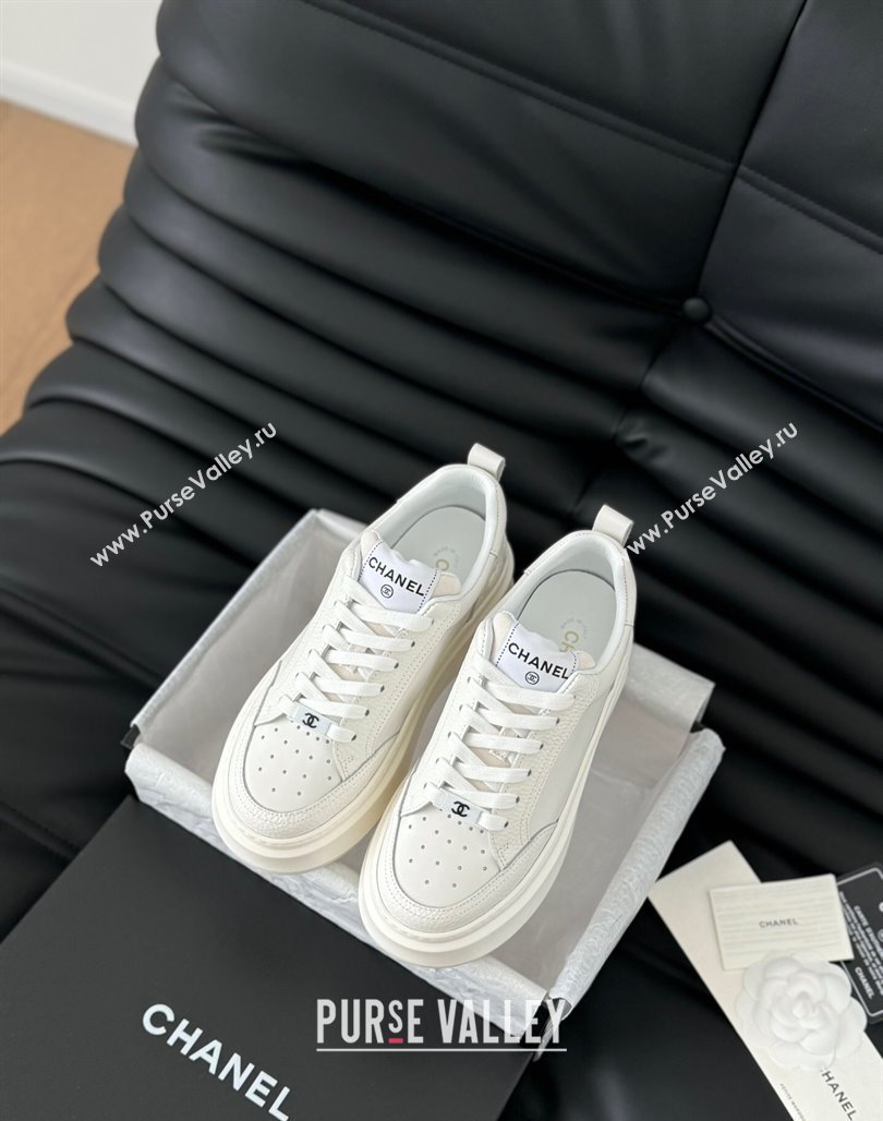 Chanel Calfskin Leather Platform Sneakers White 2024 0601 (KL-240601114)