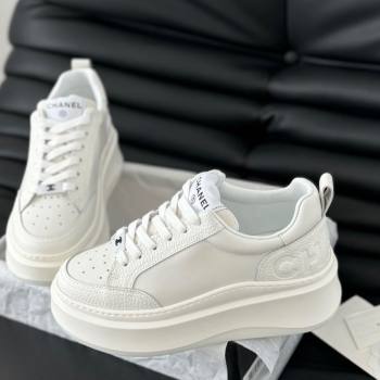 Chanel Calfskin Leather Platform Sneakers White 2024 0601 (KL-240601114)