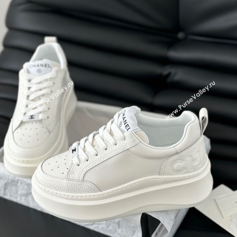 Chanel Calfskin Leather Platform Sneakers White 2024 0601 (KL-240601114)