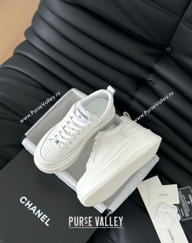 Chanel Calfskin Leather Platform Sneakers White 2024 0601 (KL-240601114)