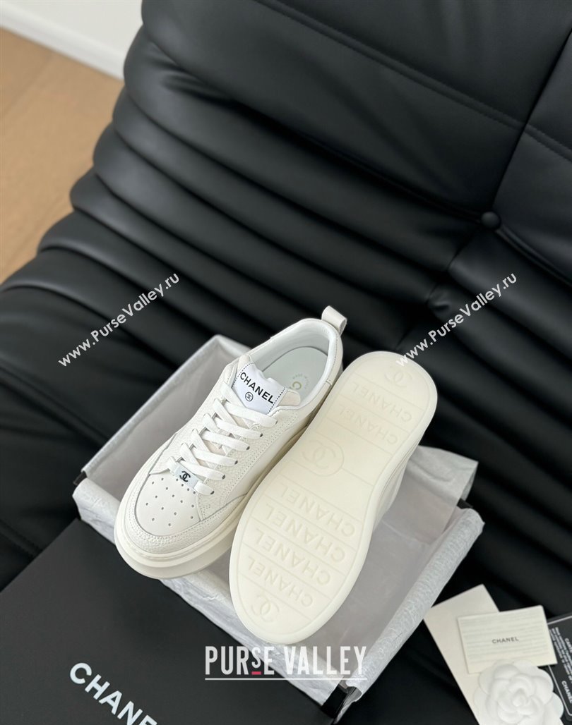 Chanel Calfskin Leather Platform Sneakers White 2024 0601 (KL-240601114)