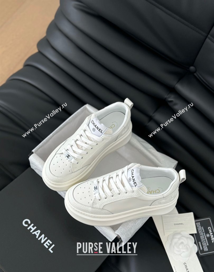 Chanel Calfskin Leather Platform Sneakers White 2024 0601 (KL-240601114)