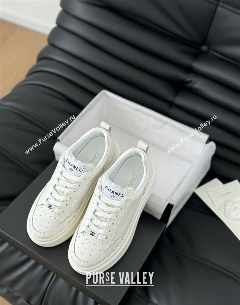 Chanel Calfskin Leather Platform Sneakers White 2024 0601 (KL-240601114)