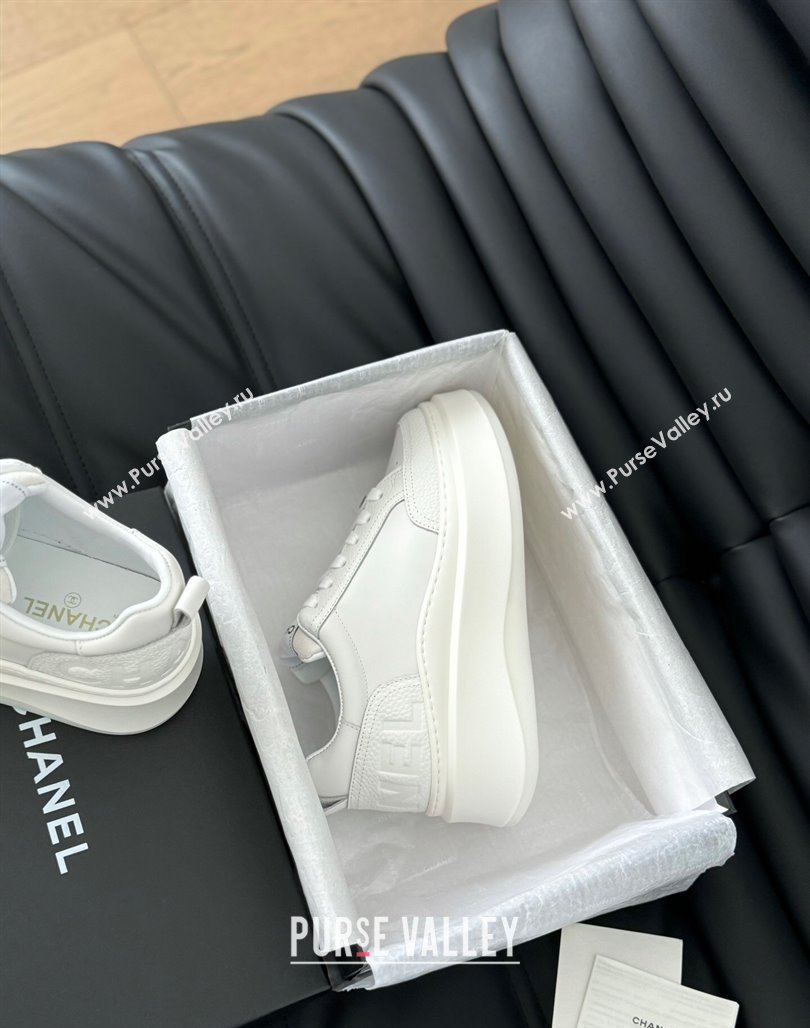 Chanel Calfskin Leather Platform Sneakers White 2024 0601 (KL-240601114)