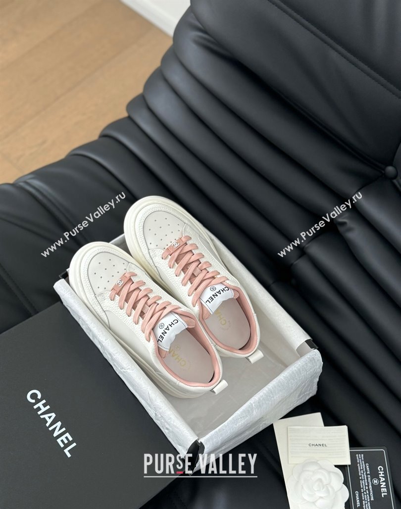 Chanel Calfskin Leather Platform Sneakers Pink 2024 0601 (KL-240601115)