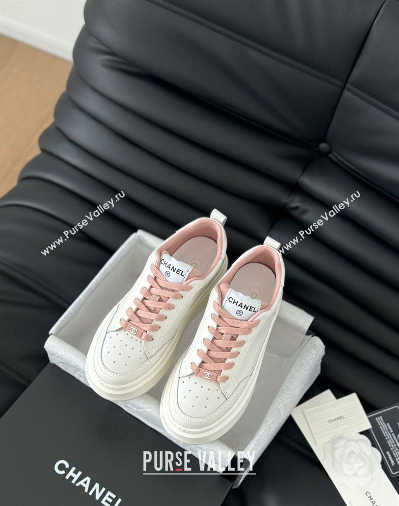 Chanel Calfskin Leather Platform Sneakers Pink 2024 0601 (KL-240601115)