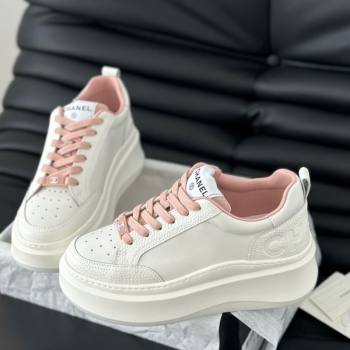 Chanel Calfskin Leather Platform Sneakers Pink 2024 0601 (KL-240601115)