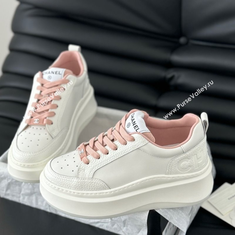 Chanel Calfskin Leather Platform Sneakers Pink 2024 0601 (KL-240601115)