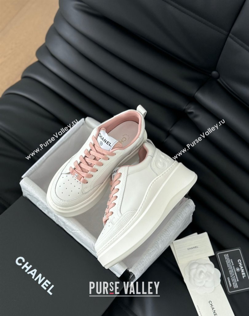 Chanel Calfskin Leather Platform Sneakers Pink 2024 0601 (KL-240601115)