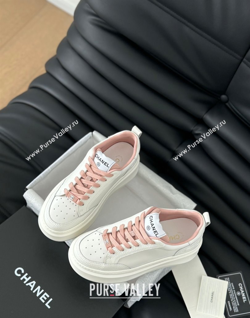 Chanel Calfskin Leather Platform Sneakers Pink 2024 0601 (KL-240601115)