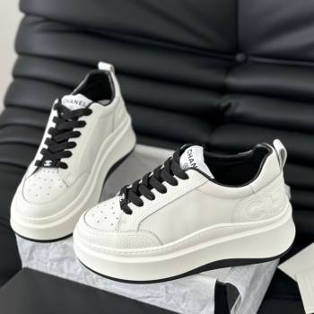Chanel Calfskin Leather Platform Sneakers Black 2024 0601 (KL-240601113)