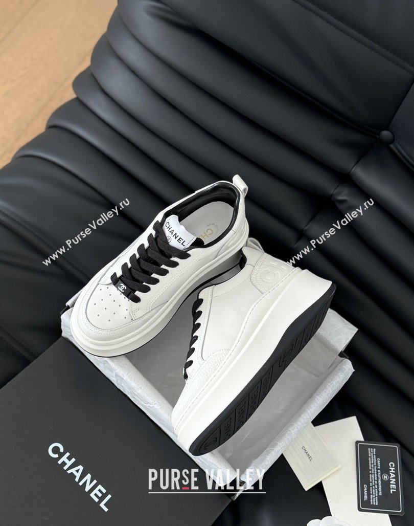 Chanel Calfskin Leather Platform Sneakers Black 2024 0601 (KL-240601113)