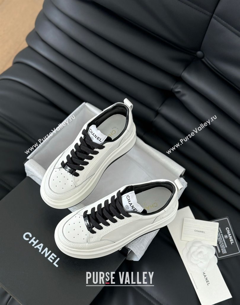 Chanel Calfskin Leather Platform Sneakers Black 2024 0601 (KL-240601113)