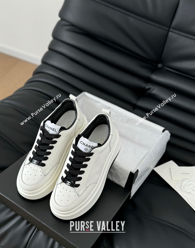 Chanel Calfskin Leather Platform Sneakers Black 2024 0601 (KL-240601113)