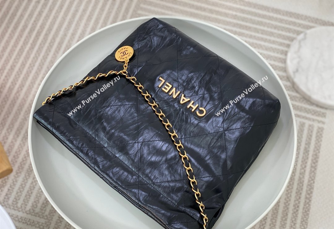 Chanel 22 Crinkled Calfskin Small Shopping Bag AS3260 Black/Gold 2024 0626 (SM-240626076)