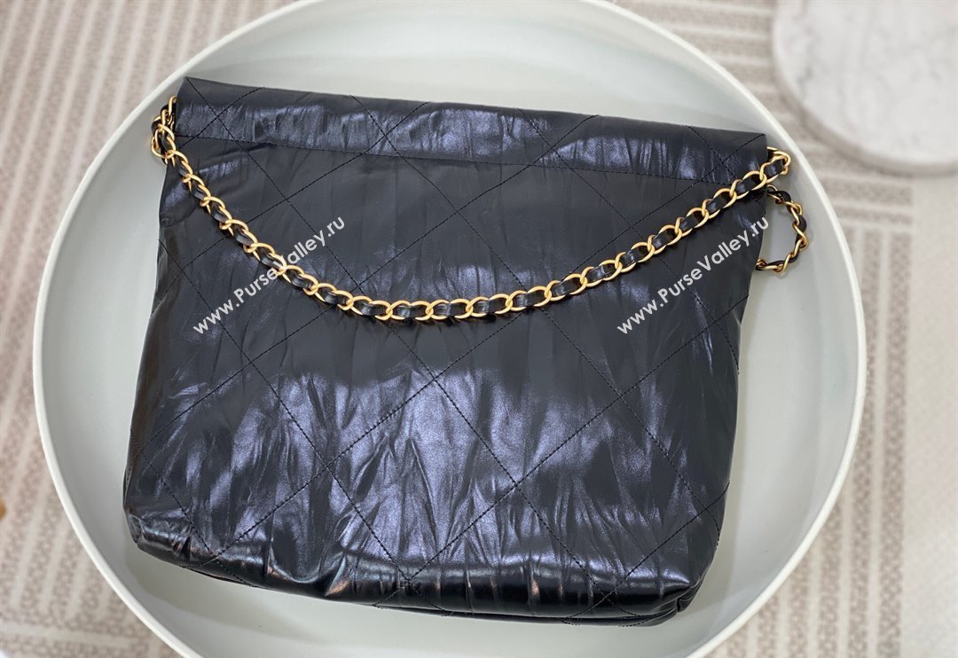 Chanel 22 Crinkled Calfskin Small Shopping Bag AS3260 Black/Gold 2024 0626 (SM-240626076)