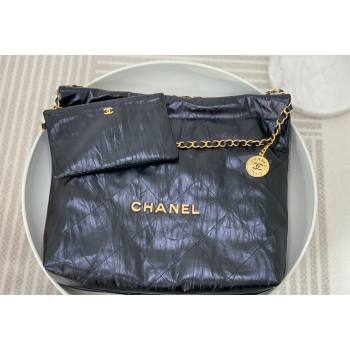 Chanel 22 Crinkled Calfskin Shopping Bag AS3261 Black/Gold 2024 0626 (SM-240626077)