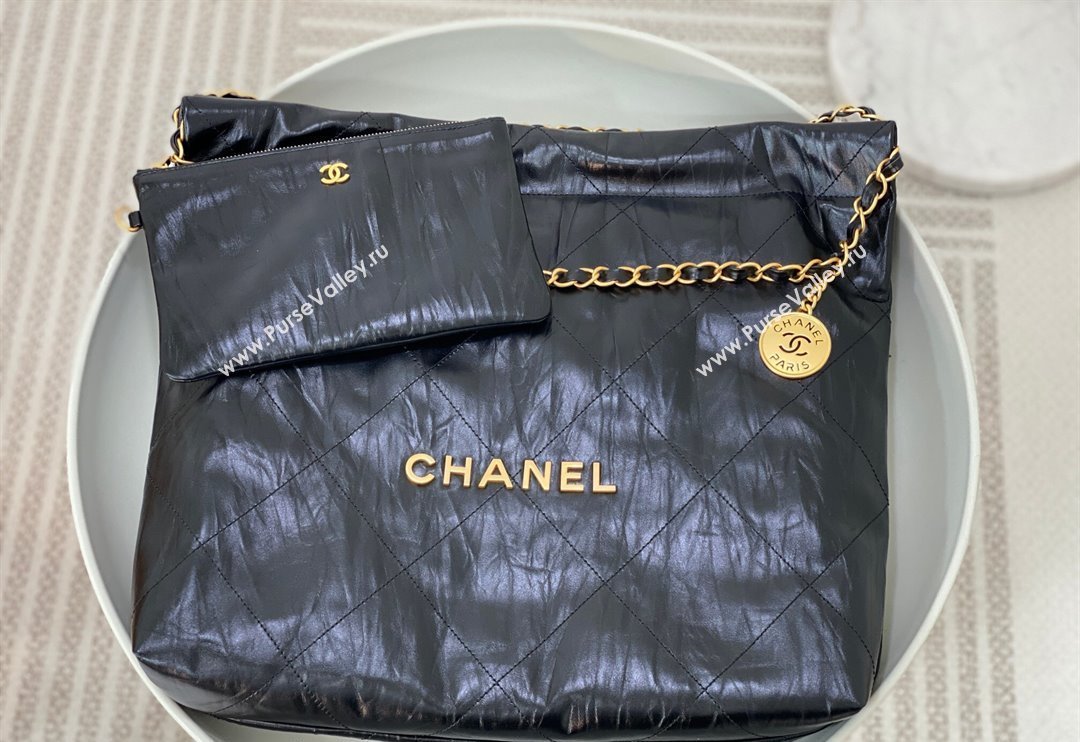 Chanel 22 Crinkled Calfskin Shopping Bag AS3261 Black/Gold 2024 0626 (SM-240626077)