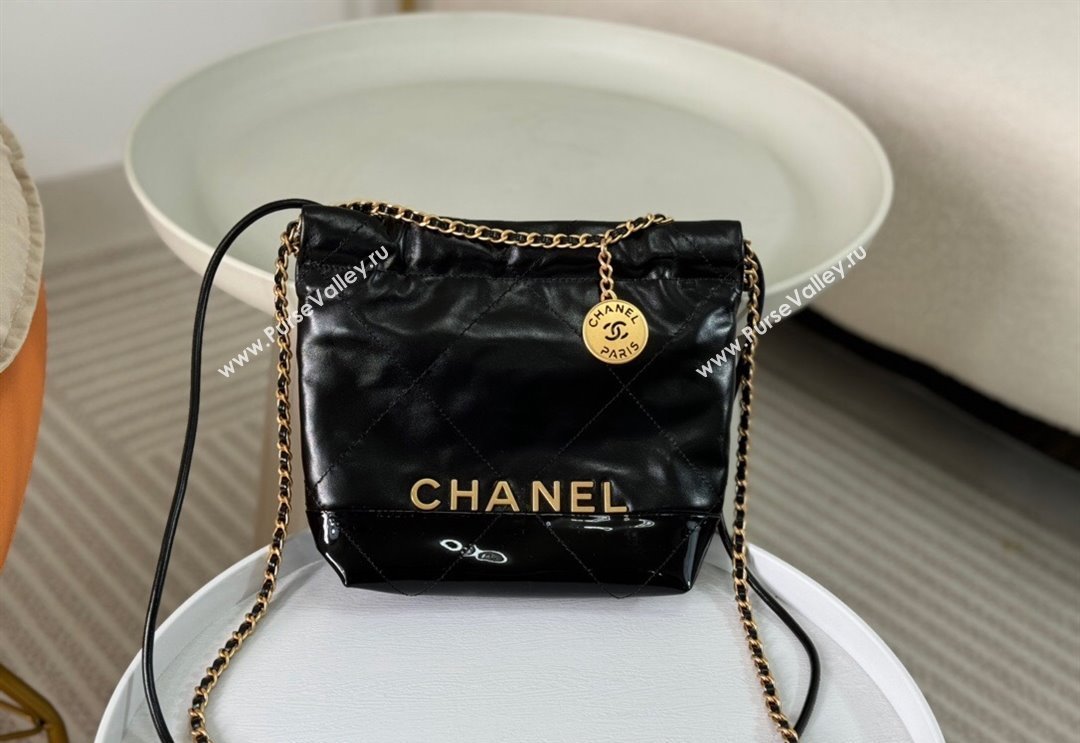 Chanel 22 Shiny Calfskin  Patent Patchwork Mini Shopping Bag AS3980 Black 2024 0626 (SM-240626060)