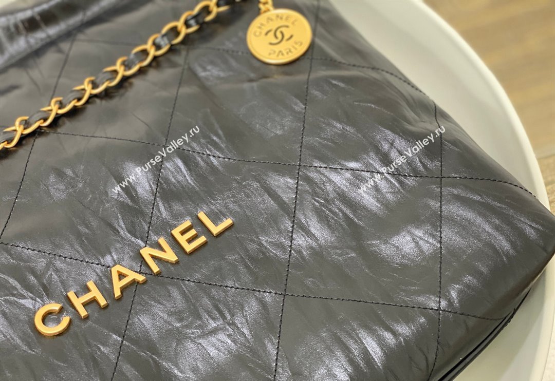 Chanel 22 Crinkled Calfskin Shopping Bag AS3261 Black/Gold 2024 0626 (SM-240626077)