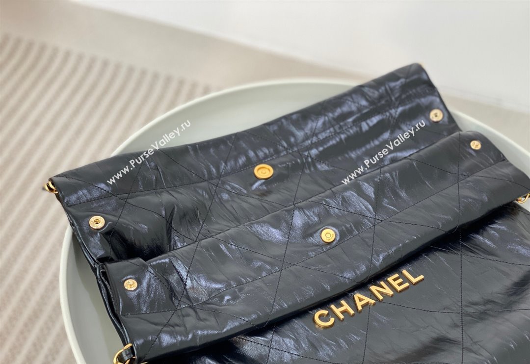 Chanel 22 Crinkled Calfskin Shopping Bag AS3261 Black/Gold 2024 0626 (SM-240626077)