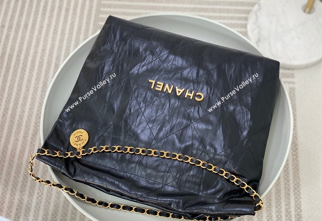 Chanel 22 Crinkled Calfskin Shopping Bag AS3261 Black/Gold 2024 0626 (SM-240626077)