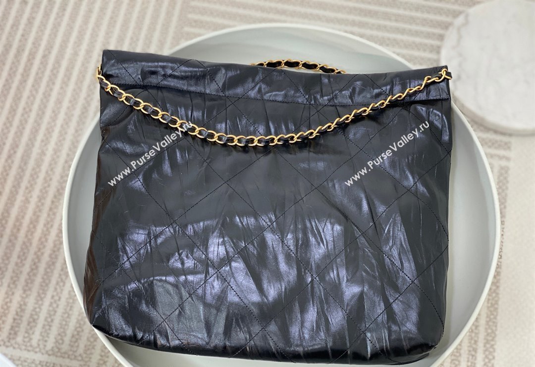 Chanel 22 Crinkled Calfskin Shopping Bag AS3261 Black/Gold 2024 0626 (SM-240626077)