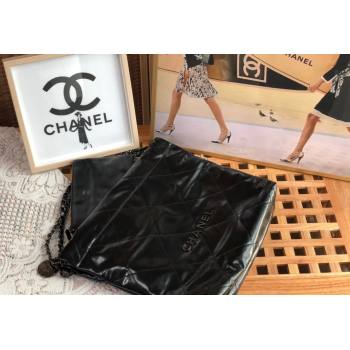 Chanel 22 Shiny Calfskin Small Shopping Bag AS3260 Black/Gunmetal 2024 0626 (SM-240626078)