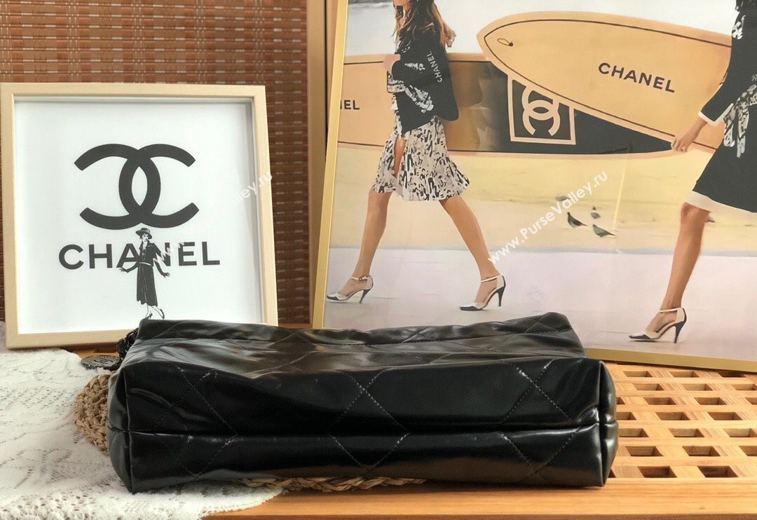 Chanel 22 Shiny Calfskin Small Shopping Bag AS3260 Black/Gunmetal 2024 0626 (SM-240626078)