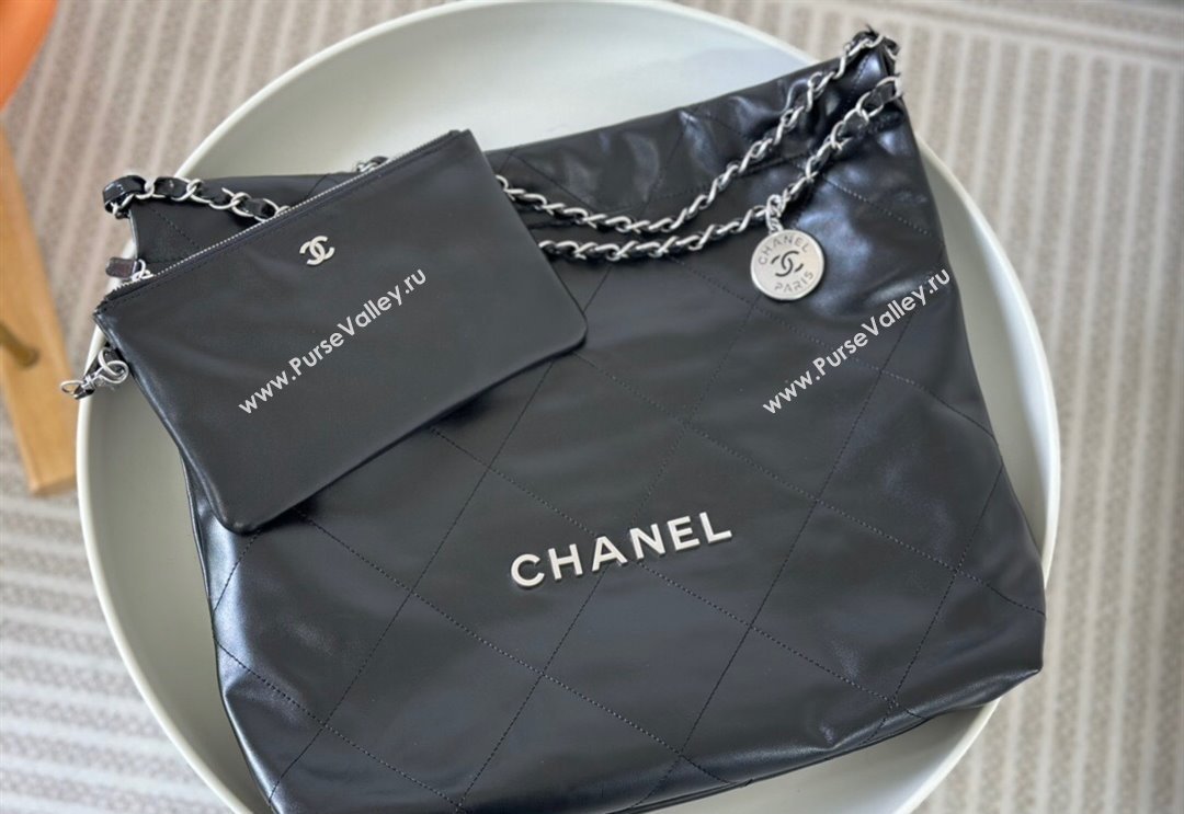 Chanel 22 Matte Calfskin Leather Shopping Bag AS3261 Black/Aged Silver 2024 0626 (SM-240626079)