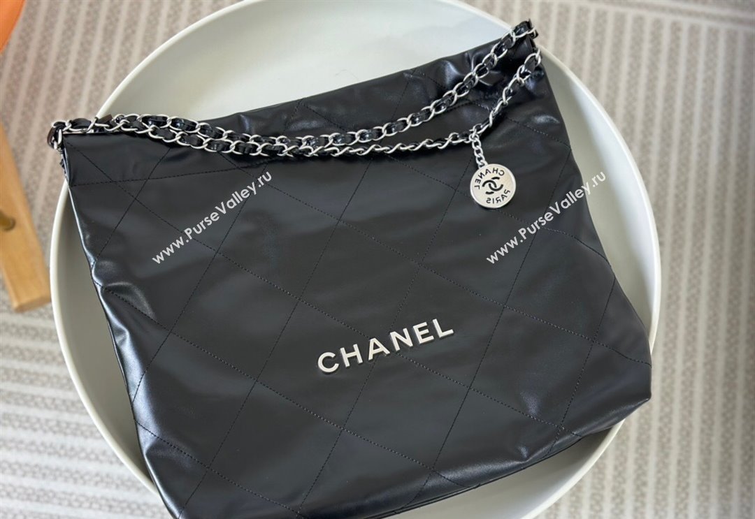 Chanel 22 Matte Calfskin Leather Shopping Bag AS3261 Black/Aged Silver 2024 0626 (SM-240626079)