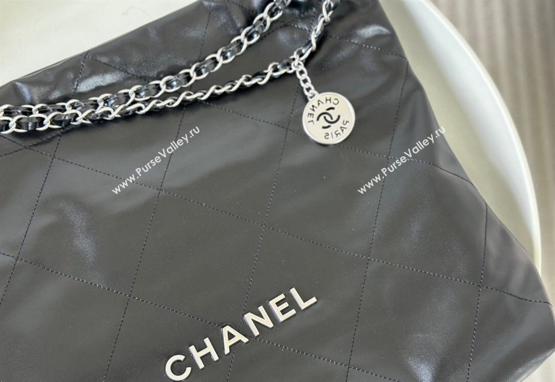 Chanel 22 Matte Calfskin Leather Shopping Bag AS3261 Black/Aged Silver 2024 0626 (SM-240626079)