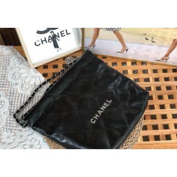 Chanel 22 Shiny Calfskin Leather Small Shopping Bag AS3260 Black/Aged Silver 2024 0626 (SM-240626080)