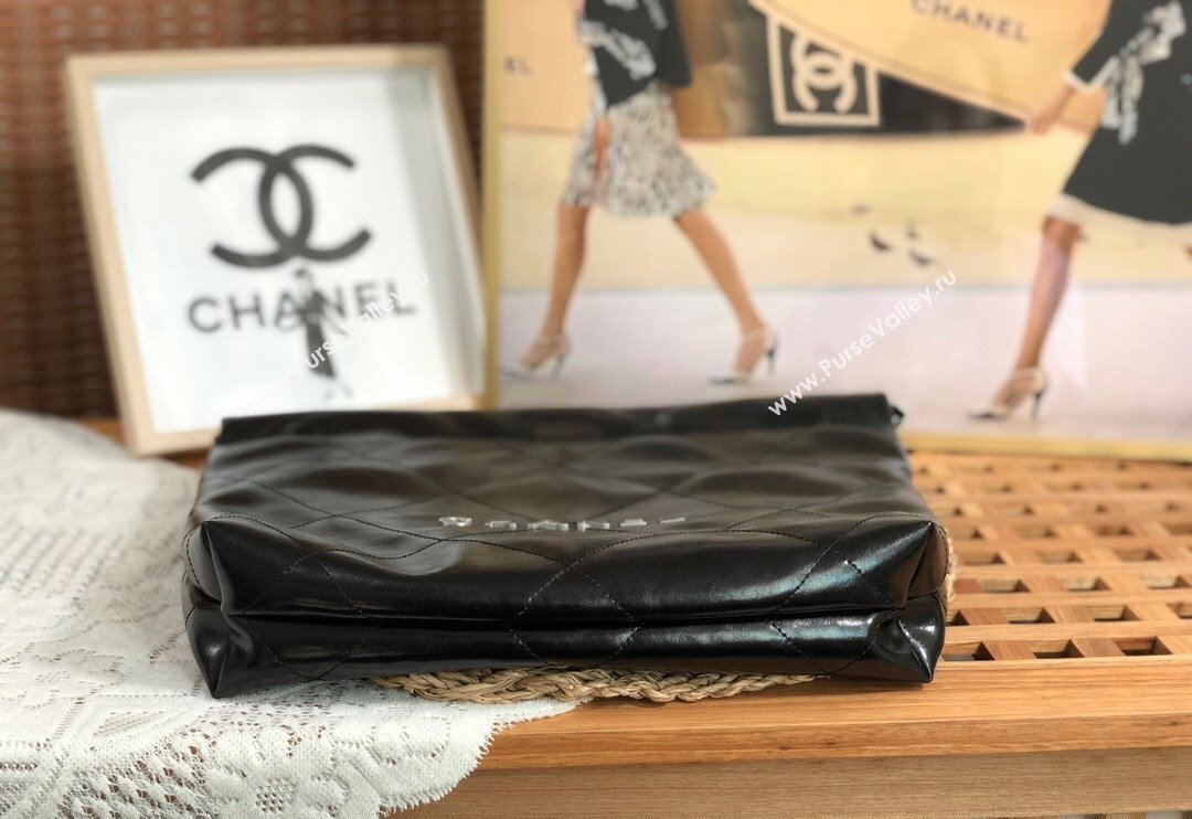 Chanel 22 Shiny Calfskin Leather Small Shopping Bag AS3260 Black/Aged Silver 2024 0626 (SM-240626080)