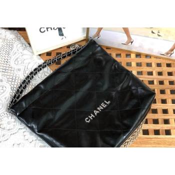 Chanel 22 Shiny Calfskin Leather Shopping Bag AS3261 Black/Aged Silver 2024 0626 (SM-240626081)