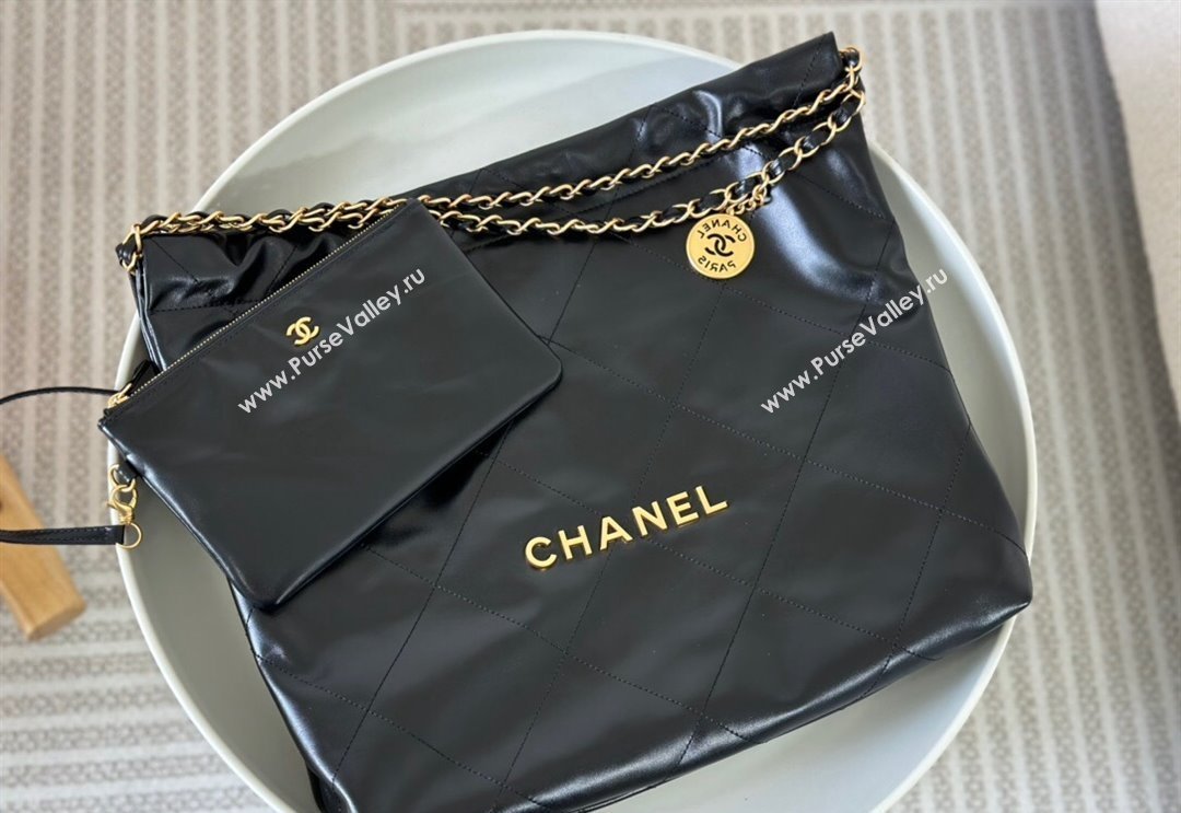 Chanel 22 Matte Calfskin Leather Shopping Bag AS3261 Black/Gold 2024 0626 (SM-240626083)