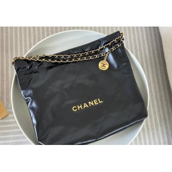 Chanel 22 Matte Calfskin Leather Shopping Bag AS3261 Black/Gold 2024 0626 (SM-240626083)