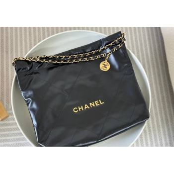 Chanel 22 Matte Calfskin Leather Shopping Bag AS3261 Black/Gold 2024 0626 (SM-240626083)