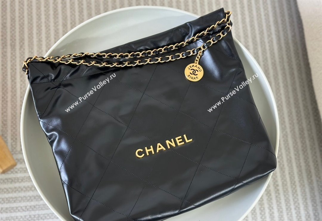 Chanel 22 Matte Calfskin Leather Shopping Bag AS3261 Black/Gold 2024 0626 (SM-240626083)