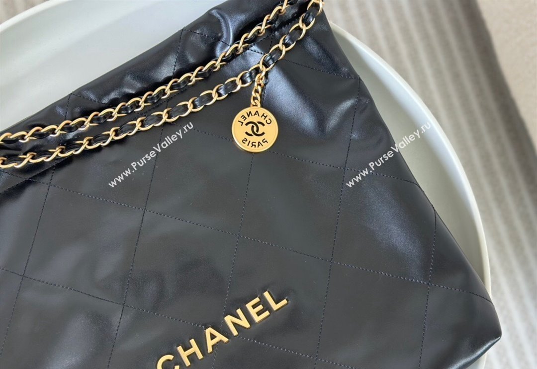 Chanel 22 Matte Calfskin Leather Shopping Bag AS3261 Black/Gold 2024 0626 (SM-240626083)