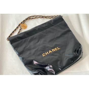 Chanel 22 Shiny Calfskin Leather Small Shopping Bag AS3260 Black/Aged Gold 2024 0626 (SM-240626085)