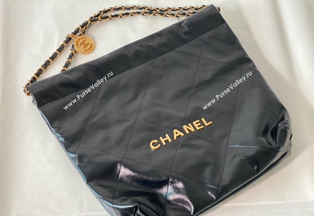 Chanel 22 Shiny Calfskin Leather Small Shopping Bag AS3260 Black/Aged Gold 2024 0626 (SM-240626085)