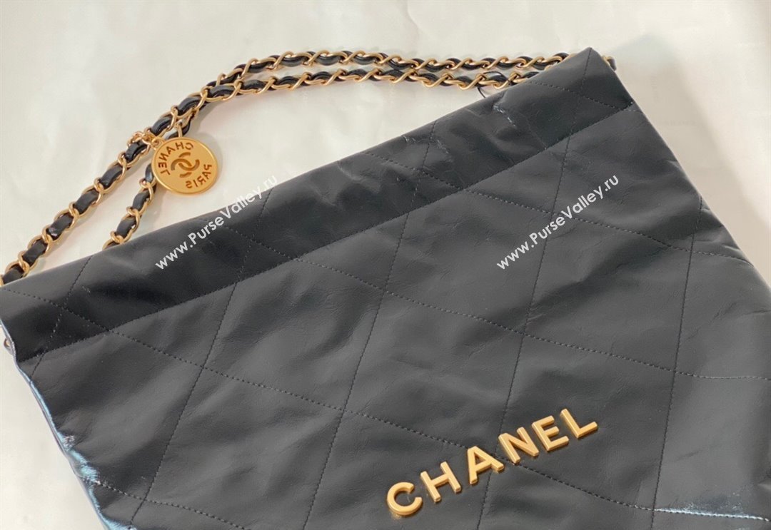 Chanel 22 Shiny Calfskin Leather Small Shopping Bag AS3260 Black/Aged Gold 2024 0626 (SM-240626085)