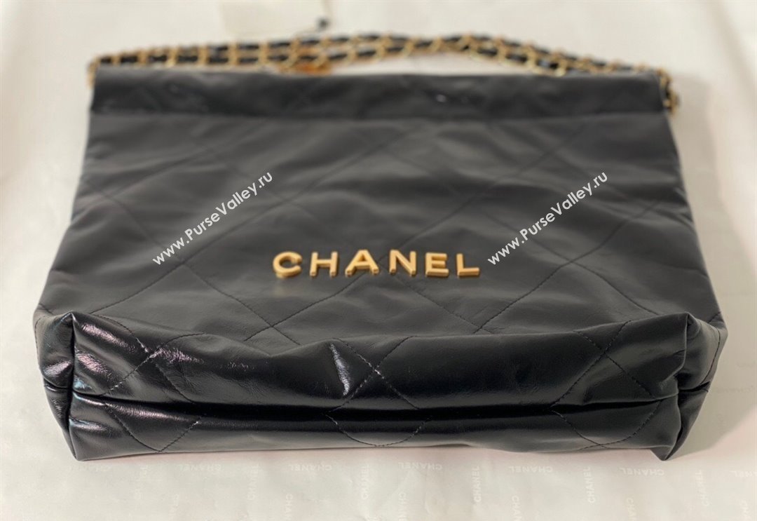 Chanel 22 Shiny Calfskin Leather Small Shopping Bag AS3260 Black/Aged Gold 2024 0626 (SM-240626085)