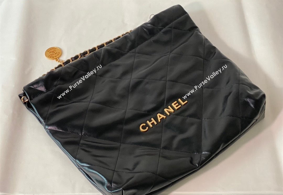 Chanel 22 Shiny Calfskin Leather Shopping Bag AS3261 Black/Aged Gold 2024 0626 (SM-240626084)