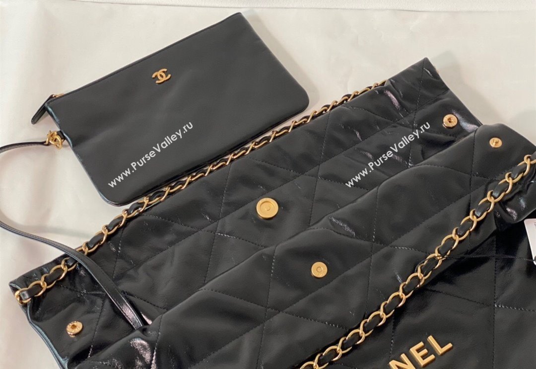 Chanel 22 Shiny Calfskin Leather Shopping Bag AS3261 Black/Aged Gold 2024 0626 (SM-240626084)