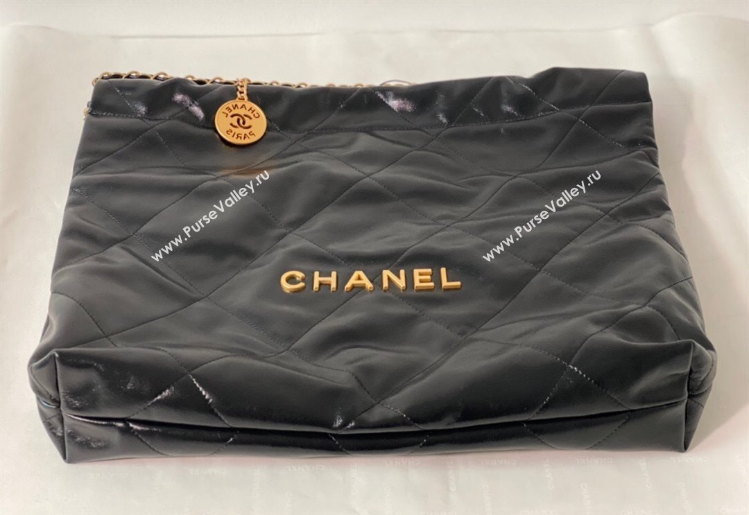 Chanel 22 Shiny Calfskin Leather Shopping Bag AS3261 Black/Aged Gold 2024 0626 (SM-240626084)