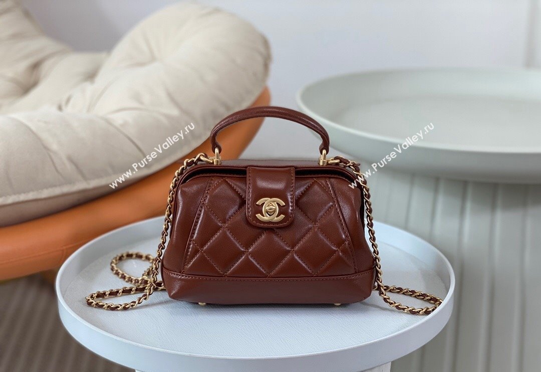 Chanel Shiny Lambskin Mini Bag with Top Handle Bag AS4958 Brown 2024 (SM-240626102)