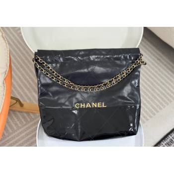 Chanel 22 Shiny Calfskin Patent Patchwork Small Shopping Bag AS3260 Black 2024 0626 (SM-240626061)